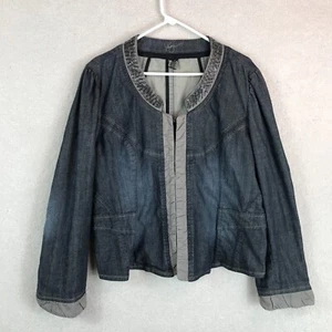 Venezia Jean Jacket Womens 14 Blue Beaded Dark Wash Classic Denim SAMPLE Flawed - Picture 1 of 12