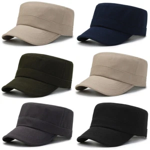 Classic Cotton Army Hat Military Cadet Patrol Style Plain Brim Adjustable Cap ♮ - Foto 1 di 17