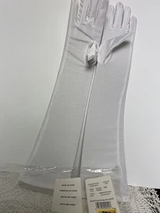 Lange weiße matte Satinhandschuhe Vintage vergangener Ellenbogen Einheitsgröße Spandex - Bild 1 von 10