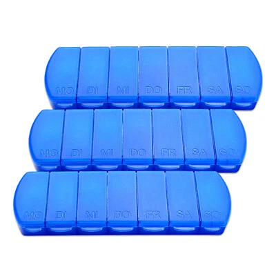 Schramm® 3 Stück Tablettenbox blau 11x4x1,5cm Pillen Tabletten Box 7 Tage Schach