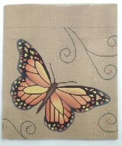 JP needlepoint HP handpaint Monarch Butterfly PURSE no ribbon embellishment 13m - Picture 1 of 6