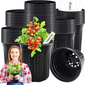 60 Pcs 1 Gallon Flexible Plant Nursery Pots,Plastic Thickened Soft Seedling Pot - Picture 1 of 7