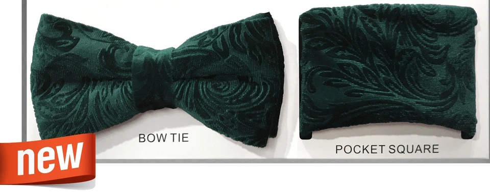 Nuevo Pañuelo Pajarita y Bolsillo Cuadrado Diseño Paisley Patrón TERCIOPELO Conjuntos Boda Foto 1 de 1