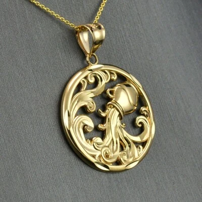 Aquarius Zodiac Gold Round DC Pendant Necklace 10k/14k Yellow, White, Rose Gold - Image 1 of 4