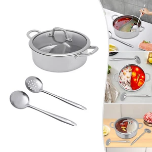 Stainless Steel Shabu Shabu Dual Sided Cooking Soup Hot Pot Silver With Lid - Picture 1 of 14