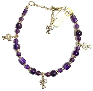 AMETHYST AND CUPIDS ADJUSTABLE GEMSTONE BRACELET "NEW" AUZ MADE FB05 - Picture 1 of 3