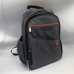 Aisawate Grey And Leather Accent Diaper Bag Multiple Pocket Padded Backpack - Picture 1 of 12
