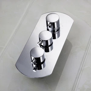 Chrome Mixer Control Valve Diverter Thermostatic 4-Ways 3 Handles Wall Mounted - Picture 1 of 6