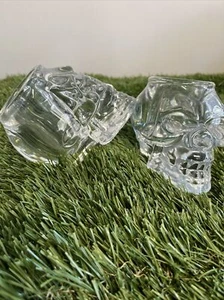 Glass Head Skull Tealight Tea Light Holder Vintage Heavy Halloween Awesome X2 - Picture 1 of 5