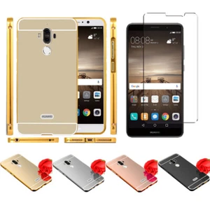 Huawei Mate 9 Luxus Aluminium Spiegel Bumper Case Cover Schutzhülle + Glasfolie - Picture 1 of 6