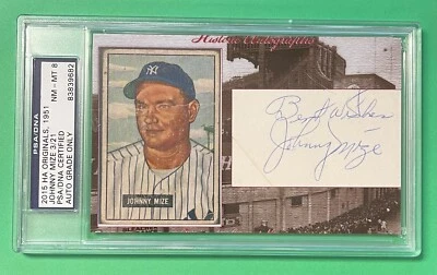 2015 HA ORIGINALES JOHNNY MIZE CUT AUTOMÁTICO y Bowman 1951 3/21 PSA/ADN 8 Yankees Foto 1 de 2