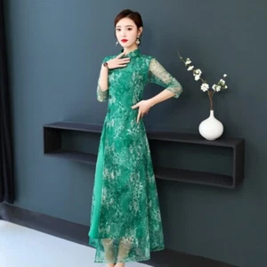 Elegant Chinese Embroidery Lace Long Dress Cheongsam Qipao Gown Evening Dress - Picture 1 of 16