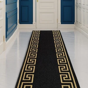 Custom Size Hallway Runner Greek Key Black-Gold 26"&31"By Your Length - Picture 1 of 6