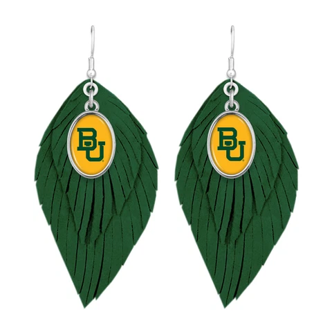 43373 Baylor Bears Boho Earrings with Green Suede Leather Cover