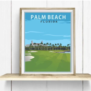 Palm Beach Florida Golf Print- Travel Poster-PGA-Golf Decor-Gift For Dad - Picture 1 of 6