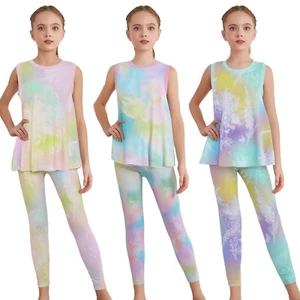 Girls Printed Tracksuit Sleeveless Tank Top with High Waist Leggings Outfits - Picture 1 of 34