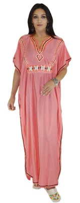 Caftan marroquino kaftan feito à mão Abaya capa de natação roupa de salão maxi vestido coral - Imagem 1 de 4