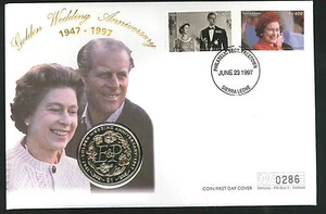 1997 Golden Wedding Coin FDC - $1 Coin & Sierra Leone Pmk - Picture 1 of 1