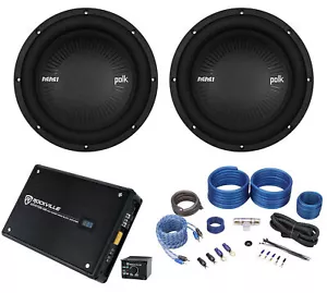 (2) Polk Audio MM1042DVC 10” 2400 Watt Car Subwoofers+Mono Amplifier+Amp Kit - Picture 1 of 10