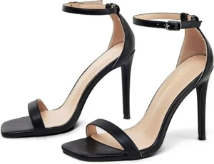 Stylish 4 in Square Open Toe Ankle Strap Stiletto Heels - Picture 1 of 4