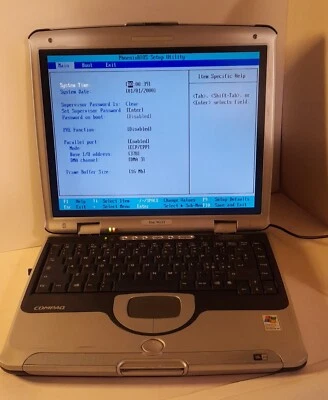 NOTEBOOK COMPAQ EVO N115 + ALIMENTATORE SENZA HARD DISK - CERNIERE DA SOSTITUIRE - Immagine 1 di 4