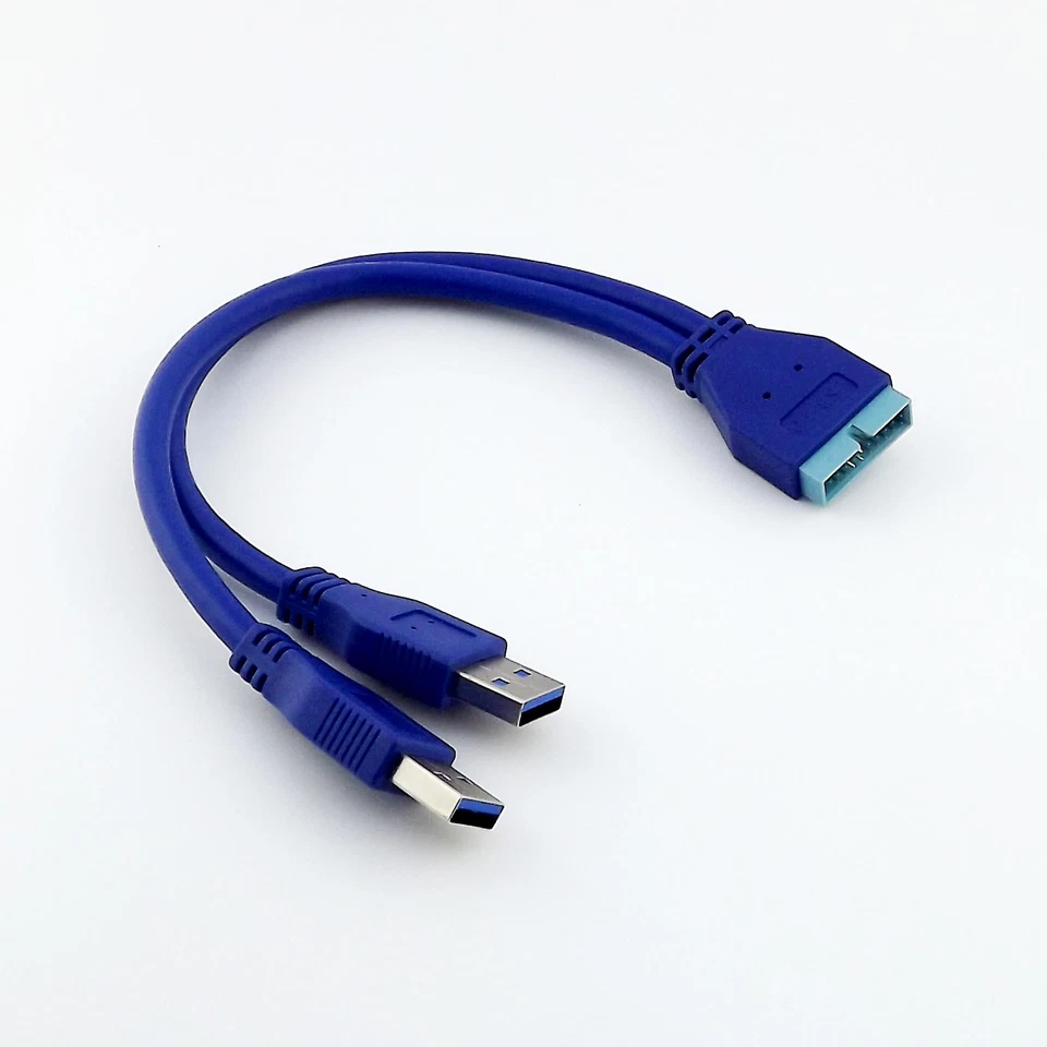 2 Ports USB 3.0 Type A Male to 20 Pin Male Header Motherboard Adapter Cable Cord - Image 1 of 4