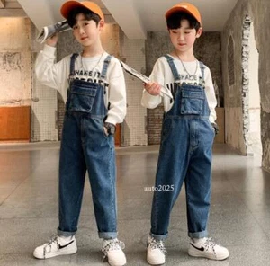 New Kid Child Cargo Denim Overalls Bib Pant Boy Loose Suspenders Jeans Jumpsuit - Picture 1 of 22