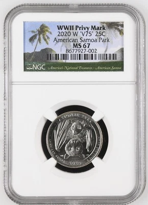 2020 W American Samoa Park Quarter 25c NGC MS 67 Privy Mark V75 Bat Coin - 002 - Image 1 of 2