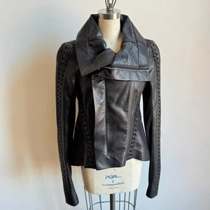 RICK OWENS Bikerjacke Naska Leder mit Webdetails - Bild 1 von 12