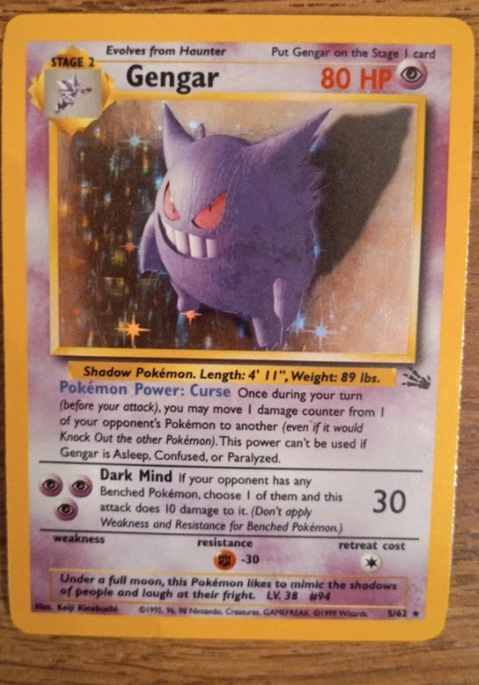 Pokémon Gengar Fossil Holo Card 5/62 - Image 1 of 3
