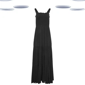 Ex Women’s Tall Size Sleeveless Shirred Tiered Maxi Dress in Black - Picture 1 of 6