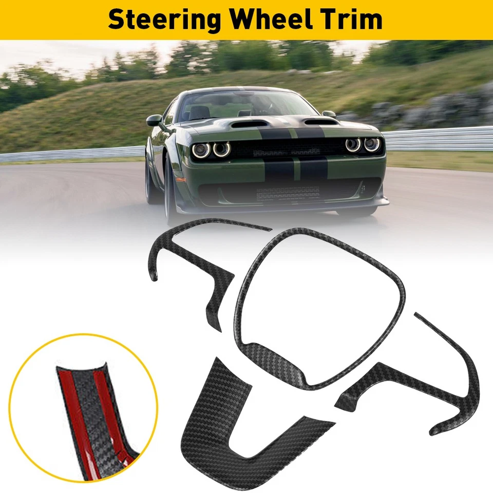 Steering Wheel Trim for 2015-2022 Dodge Challenger Charger ABS 4PCS Black - Image 1 of 1