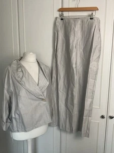 OSKA Hosen Sakko Anzug Gr. II UK 12 silber grau Leinen Baumwolle Lagenlook Arty - Bild 1 von 21