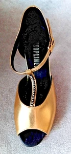 Ladies Topline Gold & Diamante Dance Shoe PU Upper Suede Sole Size 38.5 - 5 - Picture 1 of 8