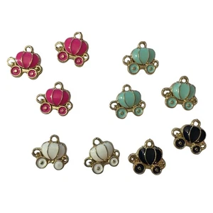 Pumpkin Carriage Decoration Multicolor Set Of 10 Charms Black Blue Pink - Picture 1 of 2
