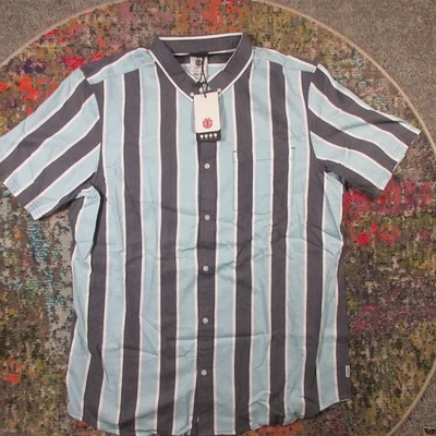 Mens XXL Short Sleeve Button Shirt Blue Striped Cotton Casual Element NEW $50 - Image 1 of 4