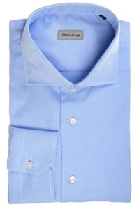 SARTORIO by Kiton Nailhead Hemd blau Baumwolle gespreizter Kragen 15 1/2 39 - Bild 1 von 2