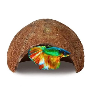 SunGrow Betta Fish Cave, Habitat Made from Coconut Shell, Soft-Textured Smoot... - Picture 1 of 7