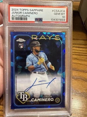 PSA 10 - 2024 Topps Chrome Update Sapphire Junior Caminero #CSA-JCA Auto /199 RC - Image 1 of 4