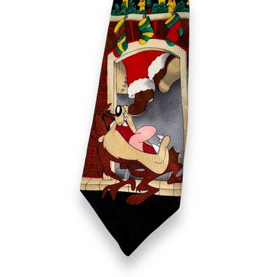  VTG 1996 Tasmanian Devil Christmas Tie READ Looney Tunes Mania Silk 58" Necktie - Image 1 of 4