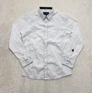 Roar Signature Shirt Mens Large White Button Up Pinstripe Embroidered Eagle - Picture 1 of 18