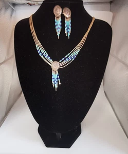 Indianerschmuck Set, Sterlingsilber türkis/blau , Kette & Ohrstecker (222) - Bild 1 von 12