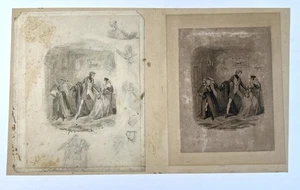 "The Elopement de George Cruikshank dibujo y grabado original 9x15"" arte doble" - Imagen 1 de 17