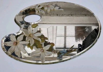 Vintage Kunst Palette handbemalter Blumenspiegel - Tablett  - Bild 1 von 4