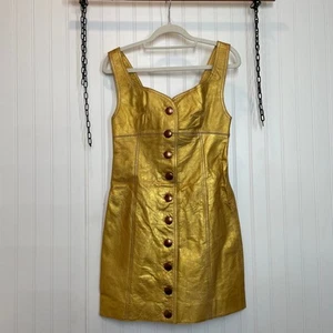 NWT Free People Cow Leather Goldie Mini Dress Button Sleeveless Sheath Size 0 - Picture 1 of 10