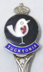 Tucktonia Emaille Souvenir Teelöffel versilbert Vogel Emblem Krone Top Dorset - Bild 1 von 3