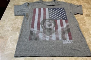 Rocky Shirt Mens Medium Gray American Flag Athletic Tee Movie Graphic Stallone - Picture 1 of 8