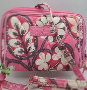 Vera Bradley Crossbody Wallet Wristlet Travel Double Pouch Daisy Pink Floral - Picture 1 of 10