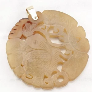 Chinesischer Anhänger 14 Karat Gold geschnitzter Hartstein - Bild 1 von 8