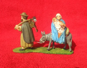 Krippenfigur, handgeschnitzt, Flucht nach Ägypten, Höhe 8 cm, Sockel 13 x 3 cm - Bild 1 von 5